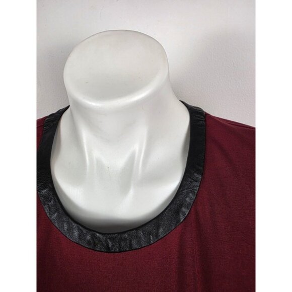 Madewell Burgundy Fit and Flare‎ Dress Black Leather Trim Size Medium - Picture 6 of 9